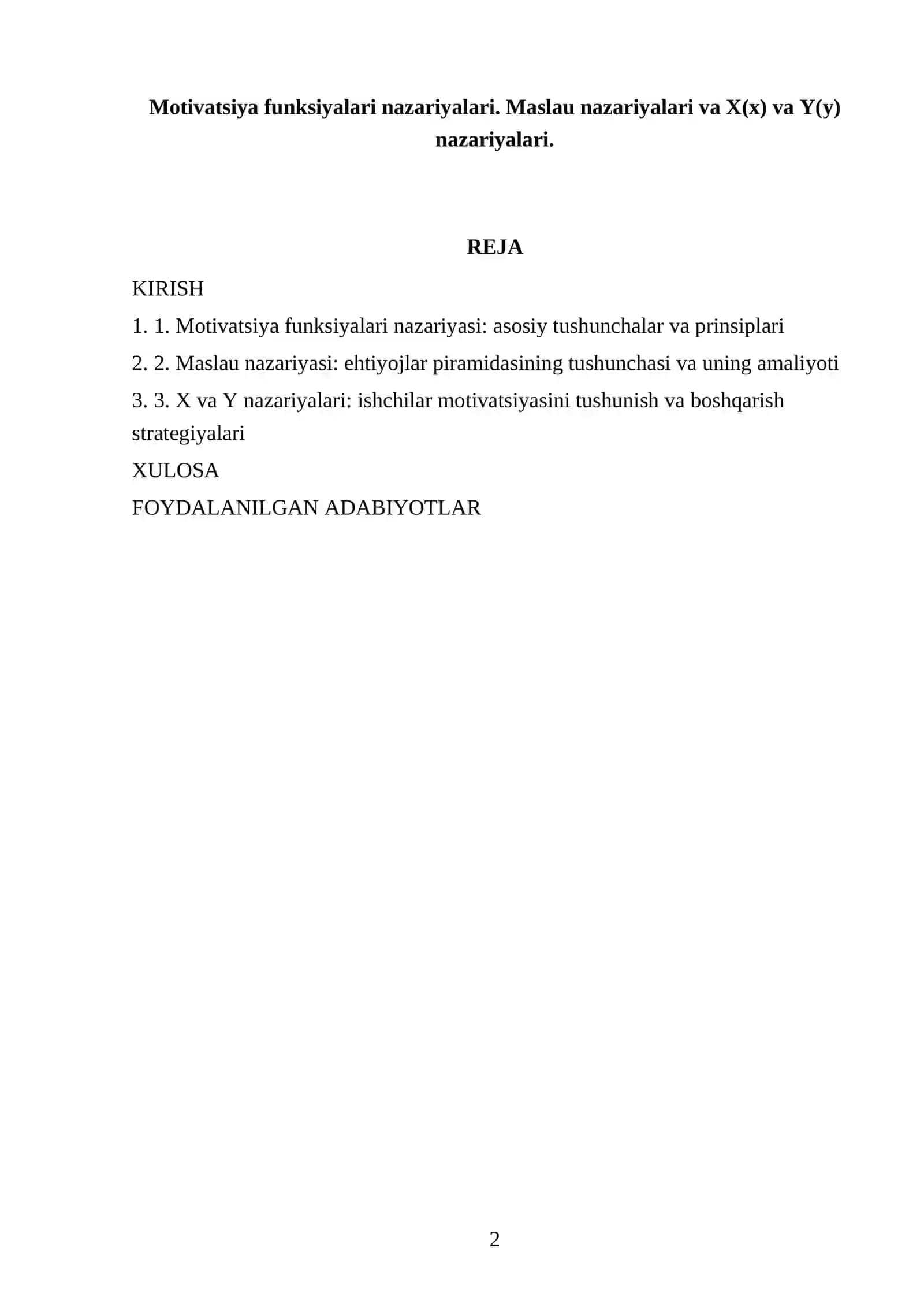 Motivatsiya funksiyalari nazariyalari va X(x) va Y(y) nazariyalari 2