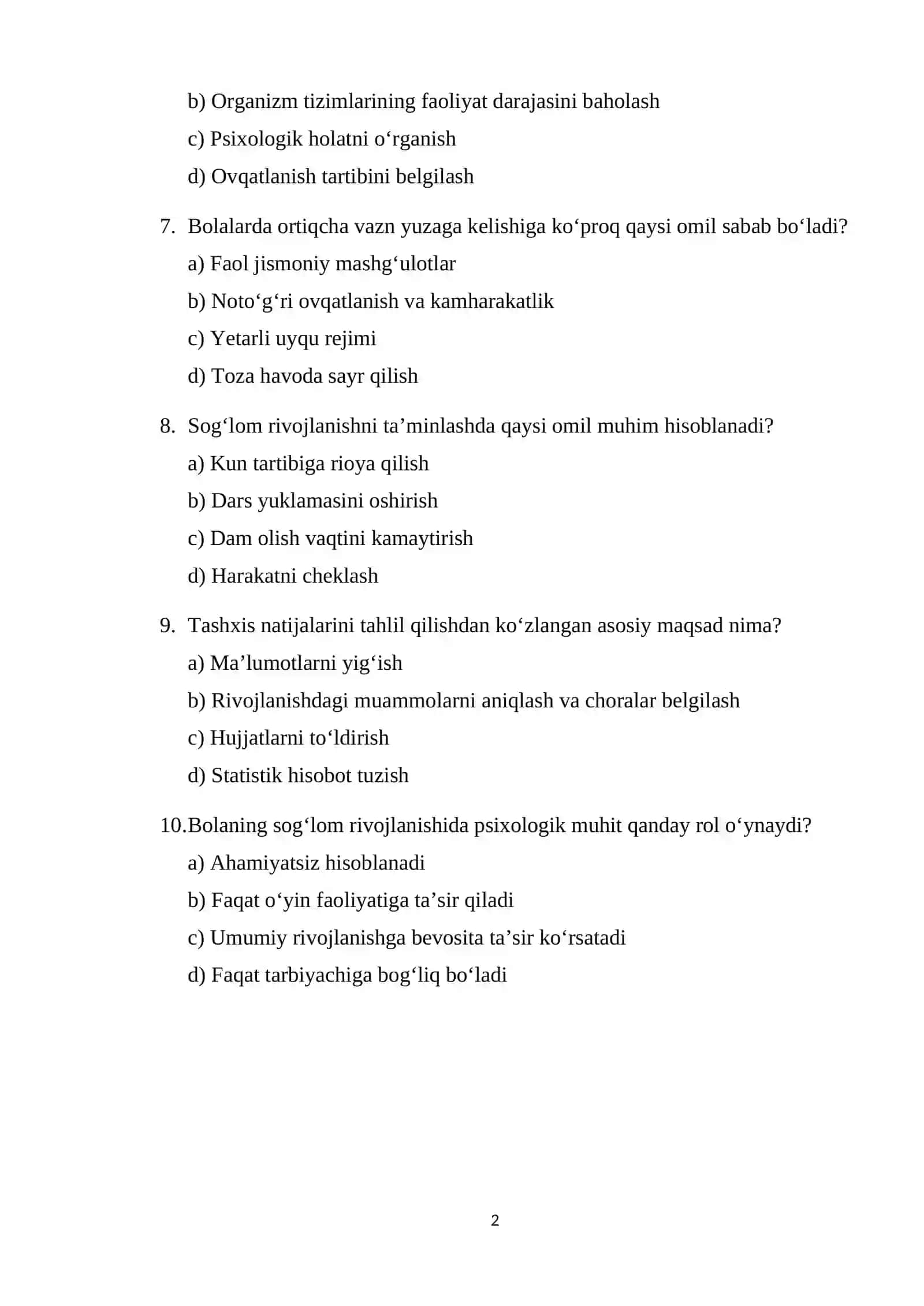 Test savollari 2