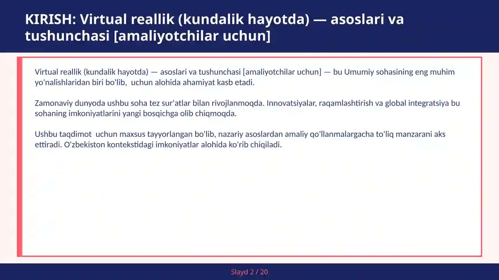 VIRTUAL REALLIK (KUNDALIK HAYOTDA) — ASOSLARI VA TUSHUNCHASI [AMALIYOTCHILAR UCHUN] 2