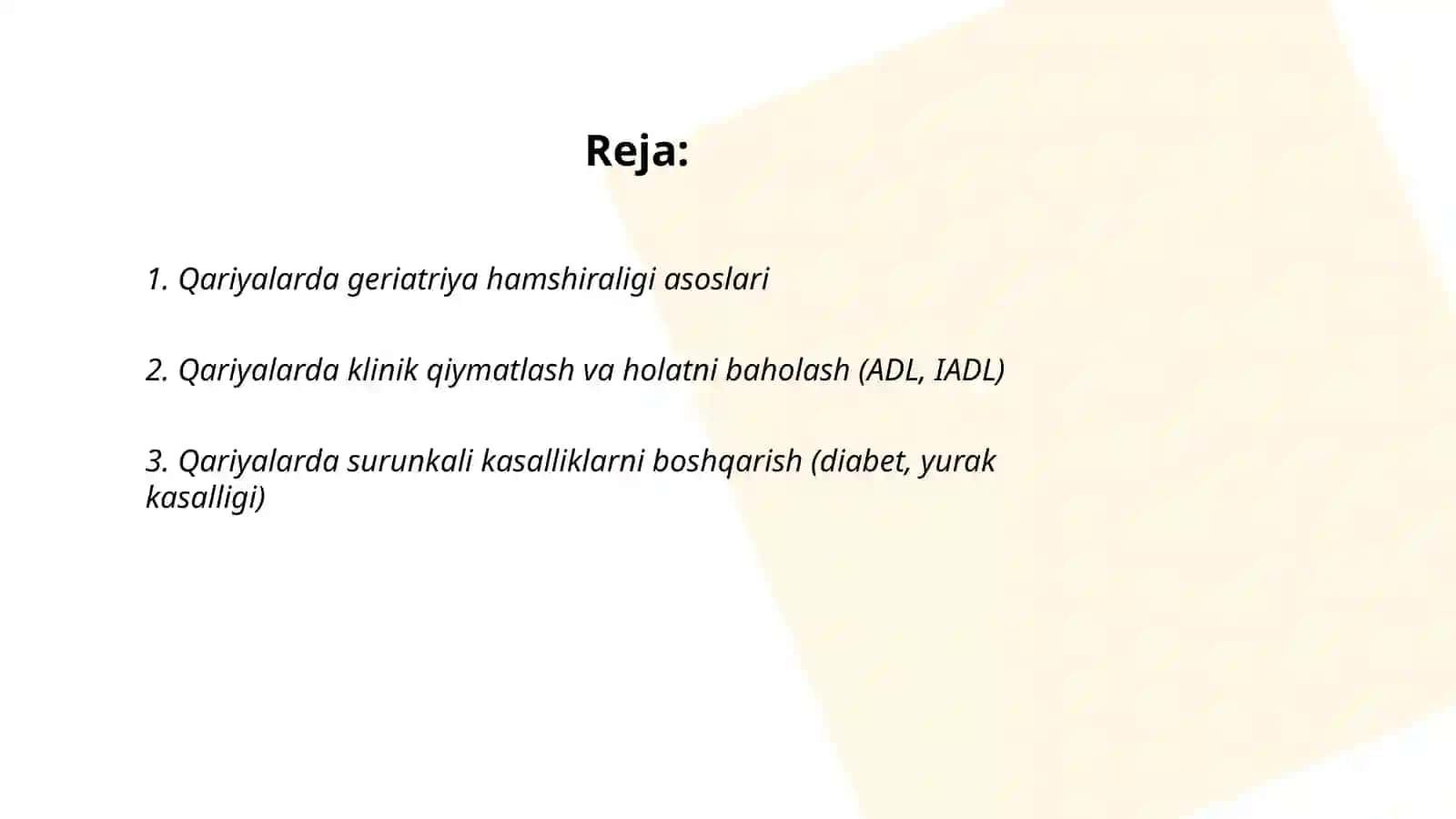 Qariyalarda geriatriya hamshiraligi asoslari 2