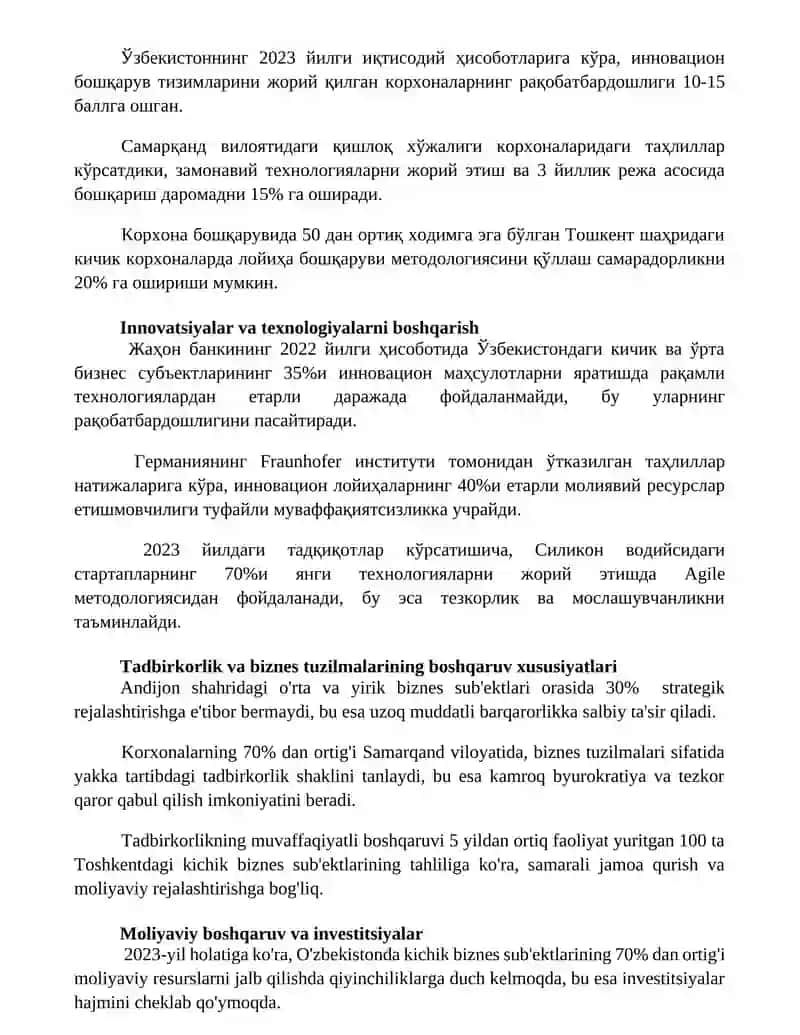 Tadbirkorlik va biznes tuzilmalaridan boshqaruv xususiyatlati 2