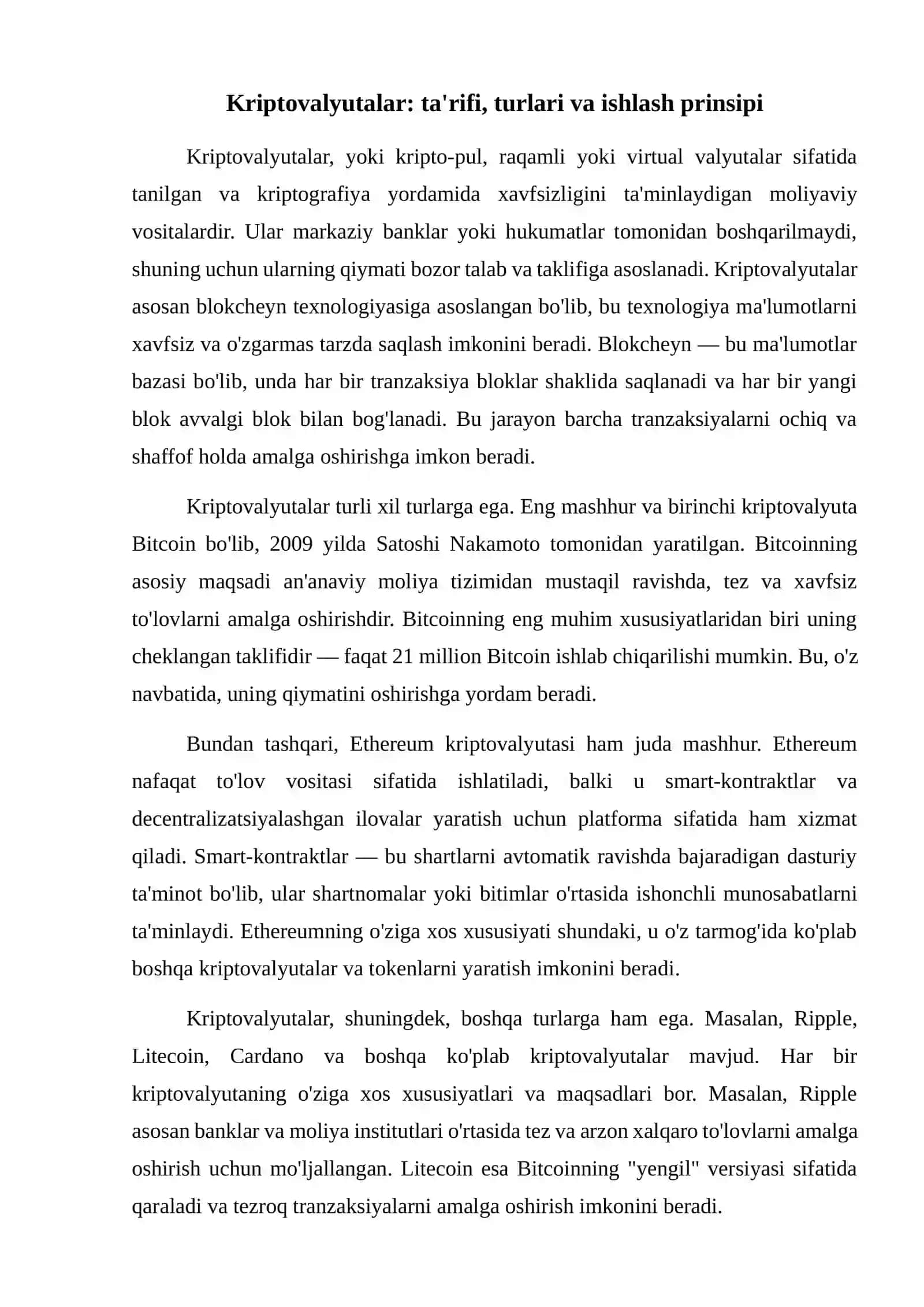 Kriptovalyutalar bilan operatsiyalar – hozirgi huquqiy vahisobiy jihatlar. 2