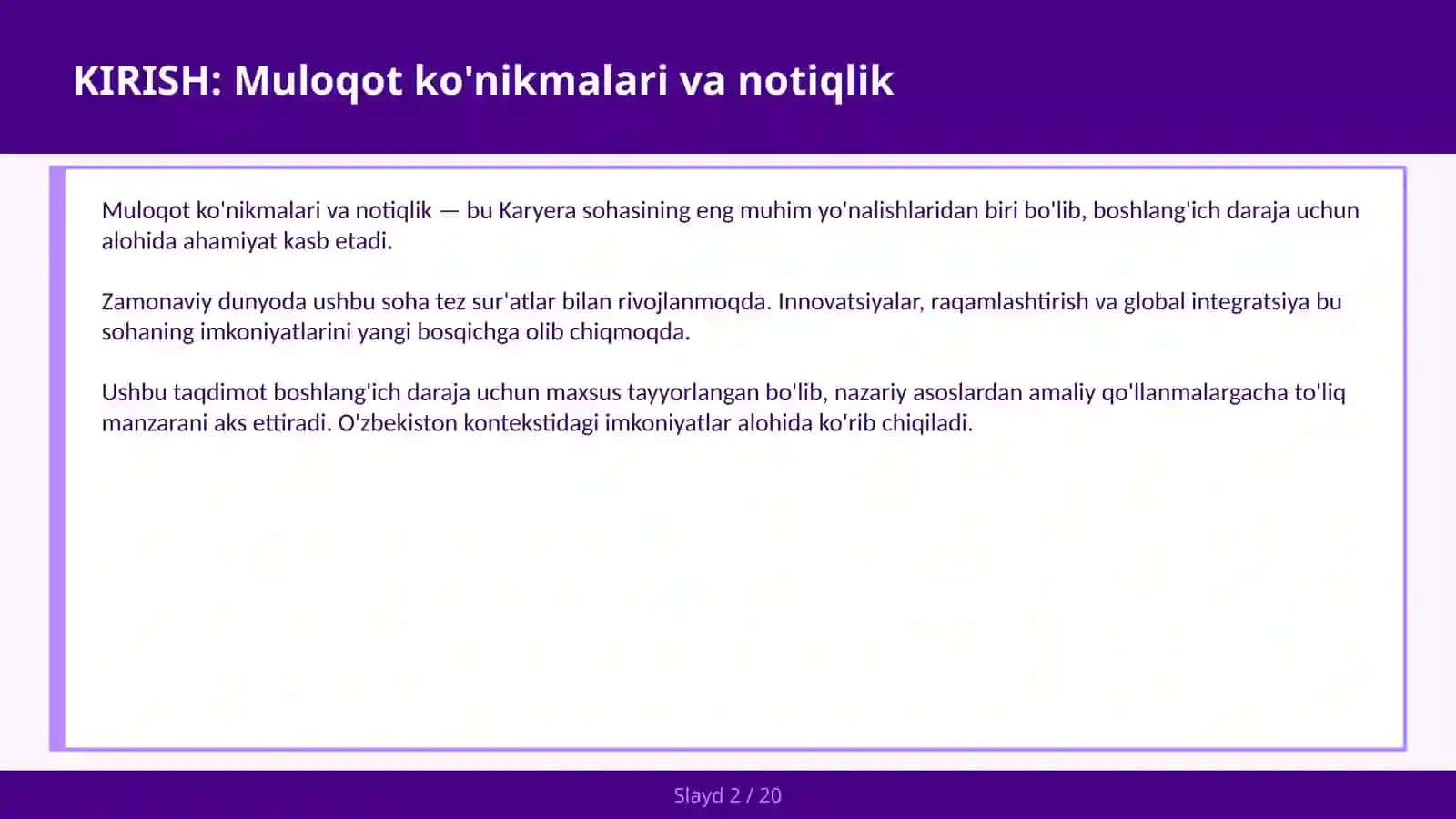 MULOQOT KO'NIKMALARI VA NOTIQLIK 2