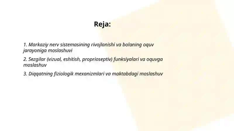 Bolaning oquv jarayoniga adaptasiyasining fiziologik asoslari 2