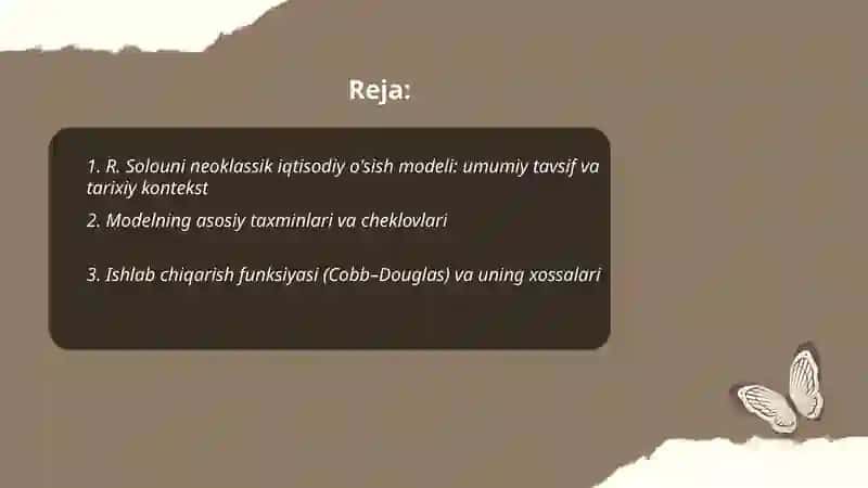 R. Solouni neoklassik iqtisodiy o'sish modeli 2