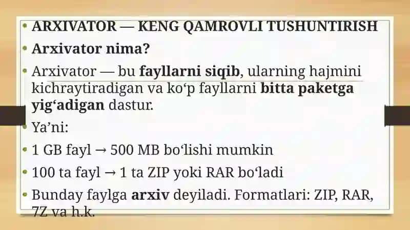 Arxivator dasturlarini solishtirish 2