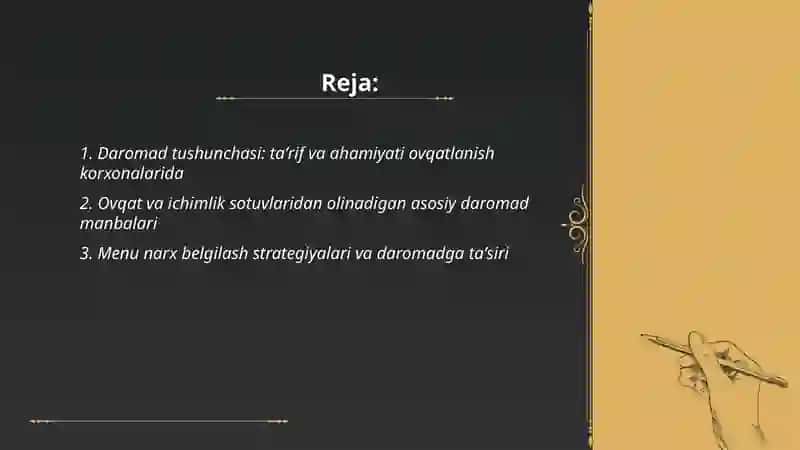 Ovqatlanish korxonalarida daromad tushunchasi 2