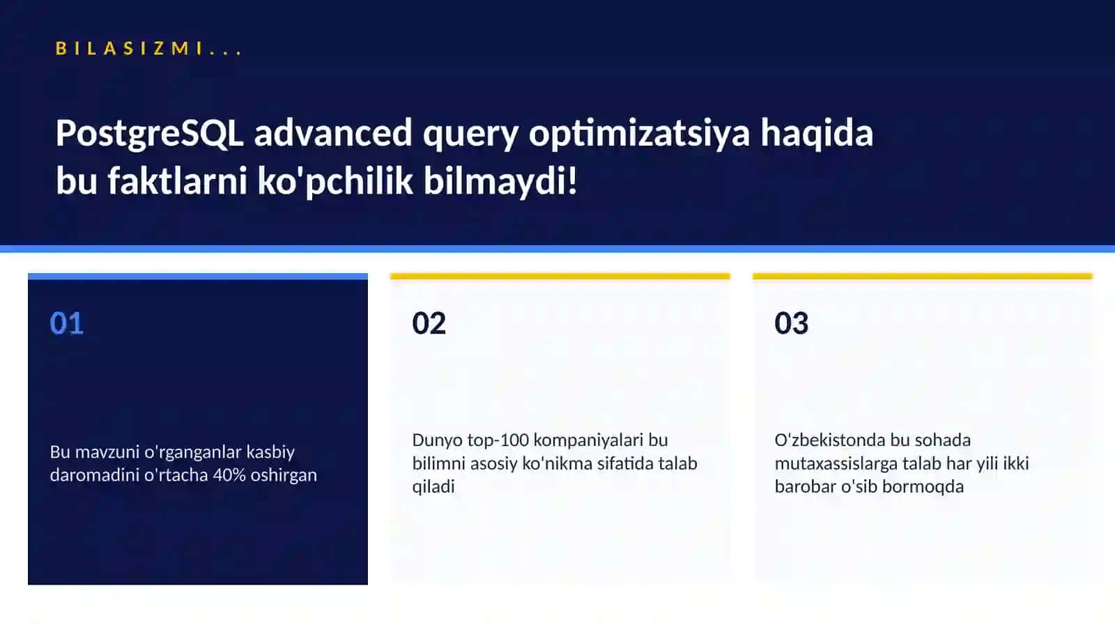 PostgreSQL advanced query optimizatsiya 2