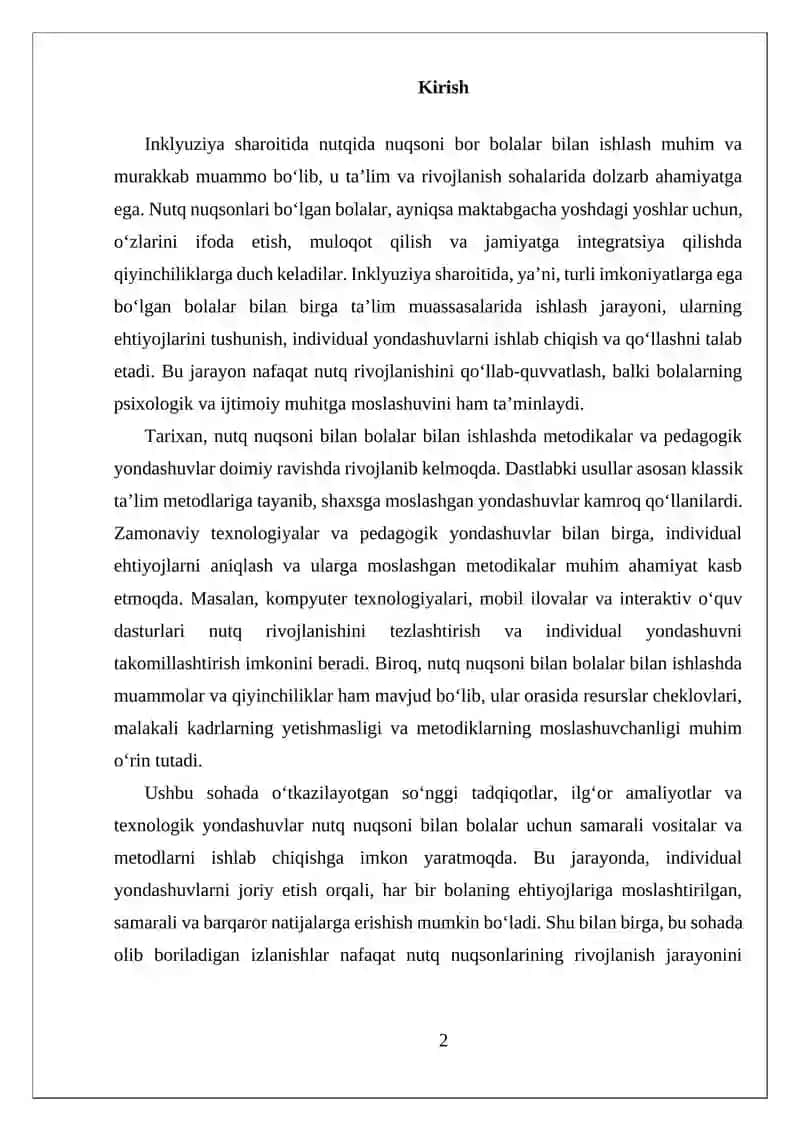 Inklyuziya sharoitida nutqida nuqsoni bor bolalar bilan ishlash 2