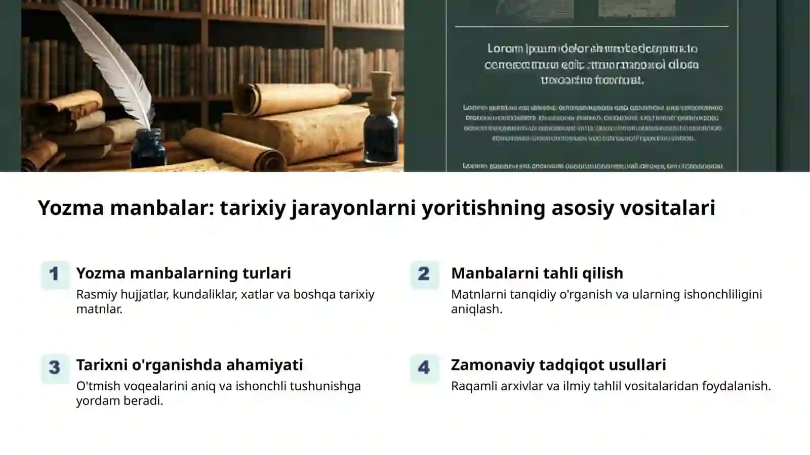 Yozma manbalar: tarixiy jarayonlarni yoritishning asosiy vositalari 2