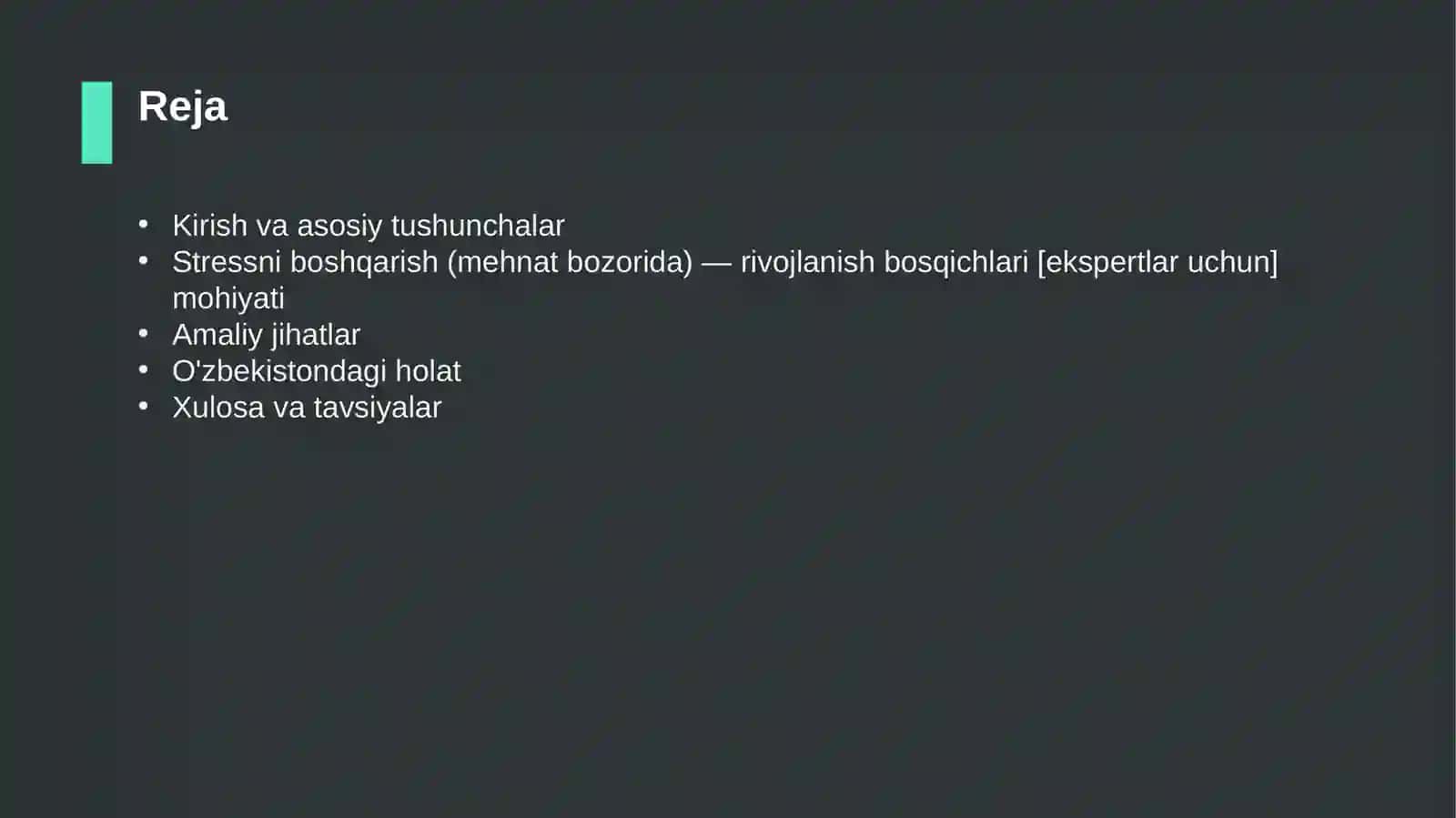 Stressni boshqarish (mehnat bozorida) — rivojlanish bosqichlari [ekspertlar uchun] 2