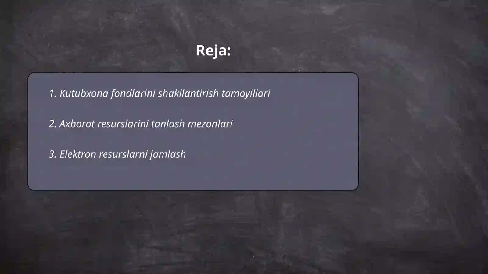 Kutubxona-axborot muassasalari fondlarini tashkil qilish texnologiyasini o'rganish 2