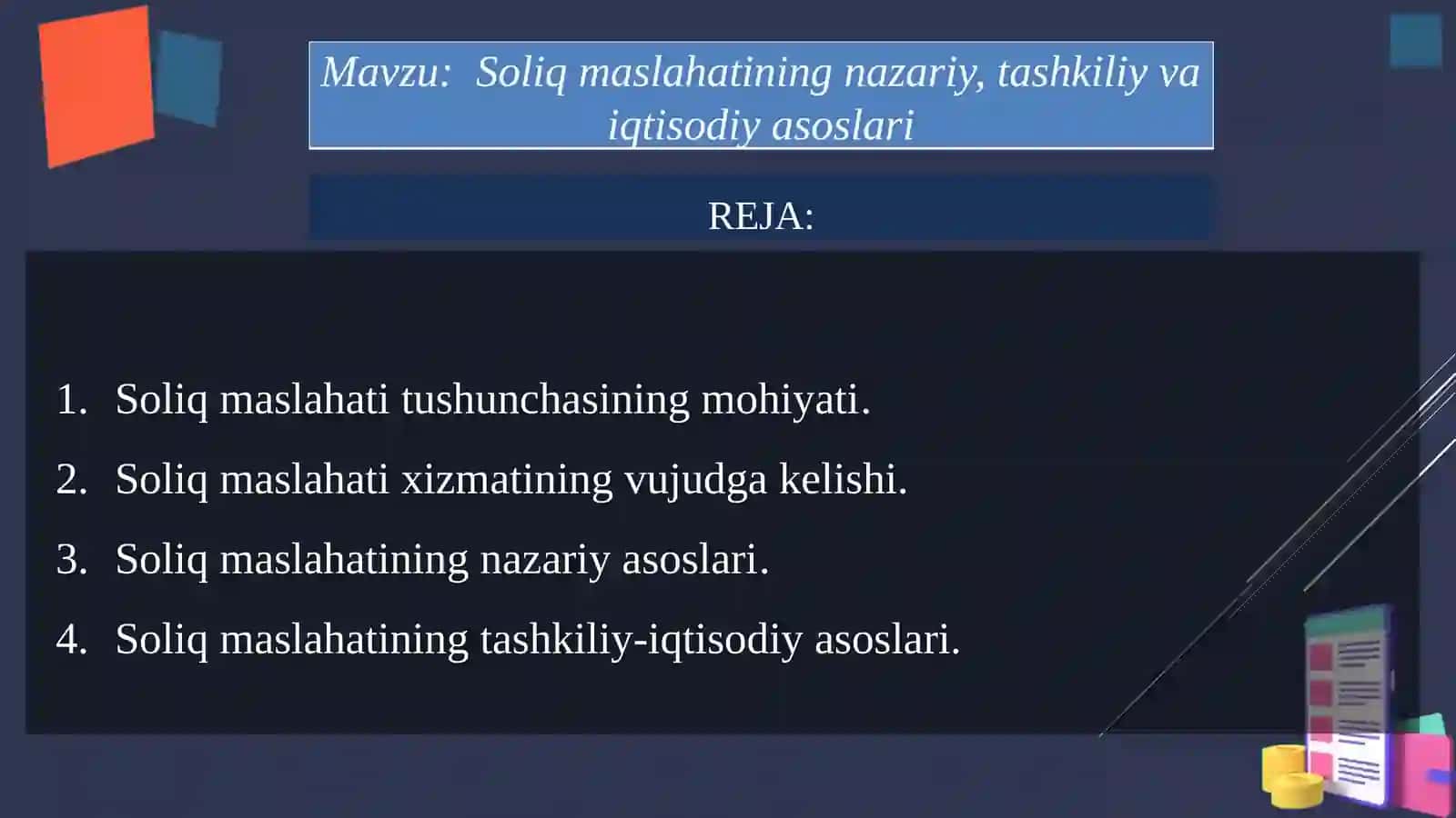 Soliq maslahatining nazariy, tashkiliy va iqtisodiy asoslari 2