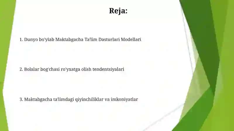 Jahon mamlakatlarida maktabgacha ta'lim 2