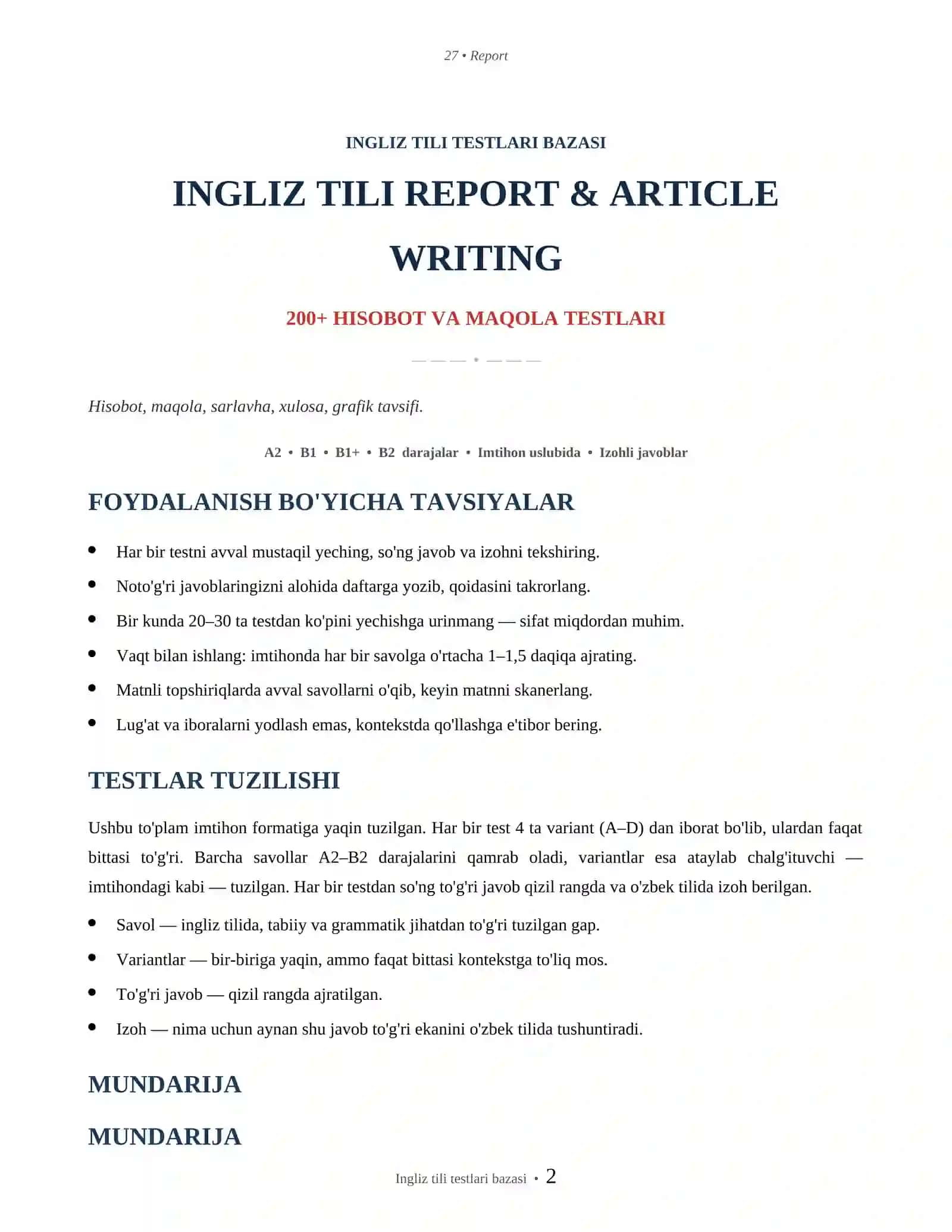 INGLIZ TILI REPORT & ARTICLE WRITING 2