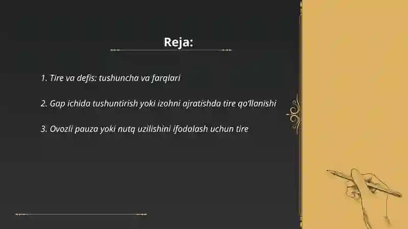 O'zbek tilida tire tinish belgisining ishlatilishi 2