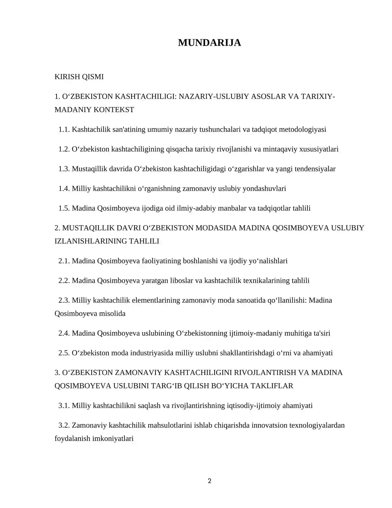O‘ZBEKISTON ZAMONAVIY KASHTACHILIGINING O‘RGANILISHI,MUSTAQILLIK DAVRI MODASIDA MADINA KASIMBAYEVA USLUBIY IZLANISHLARI 2