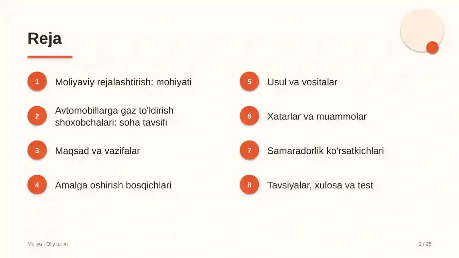 Avtomobillarga gaz to'ldirish shoxobchalarida moliyaviy rejalashtirish 2