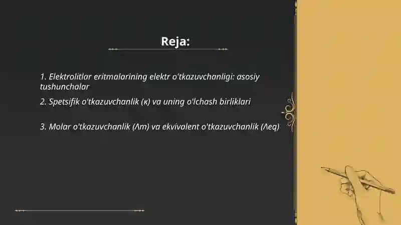 Elektrolitlarning elektr o'tkazuvchanligi va uning xillari 2