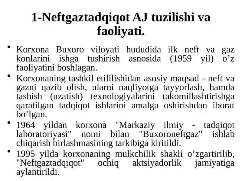 Neftgaztadqiqot AJ, ilmiy tekshirish institutlari tuzilishi va faoliyati 2