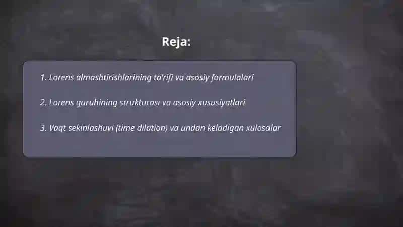 Lorens almashtirishlari va undan chiqadigan xulosalar 2