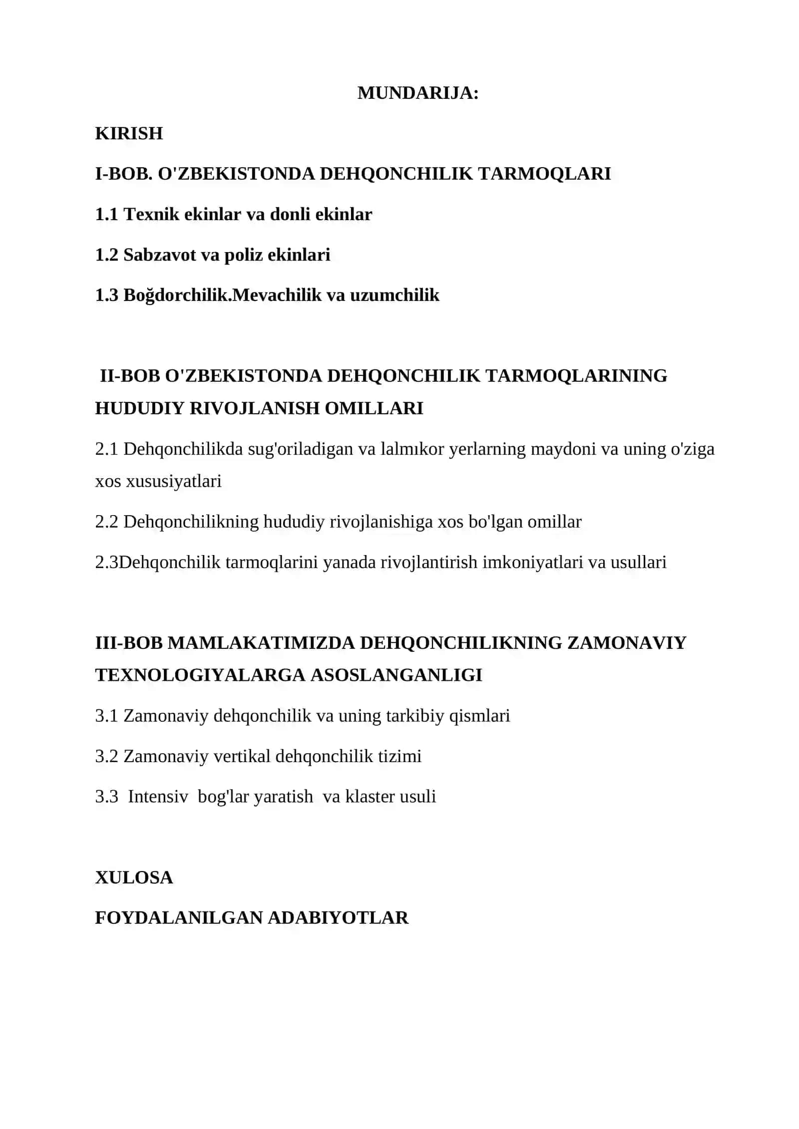 O'zbekistonda dehqonchilik yo'nalishlari va ularning hududiy rivojlanishi omillari 2