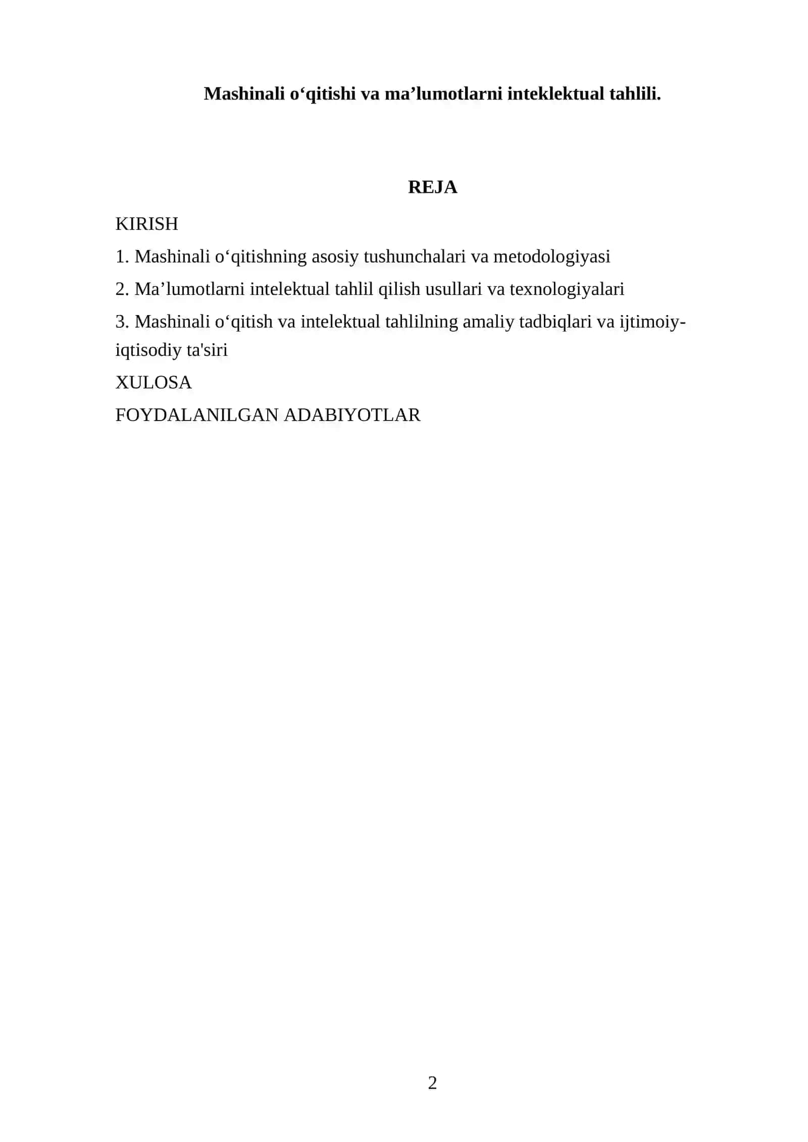 Mashinali o‘qitishi va ma’lumotlarni inteklektual tahlili 2