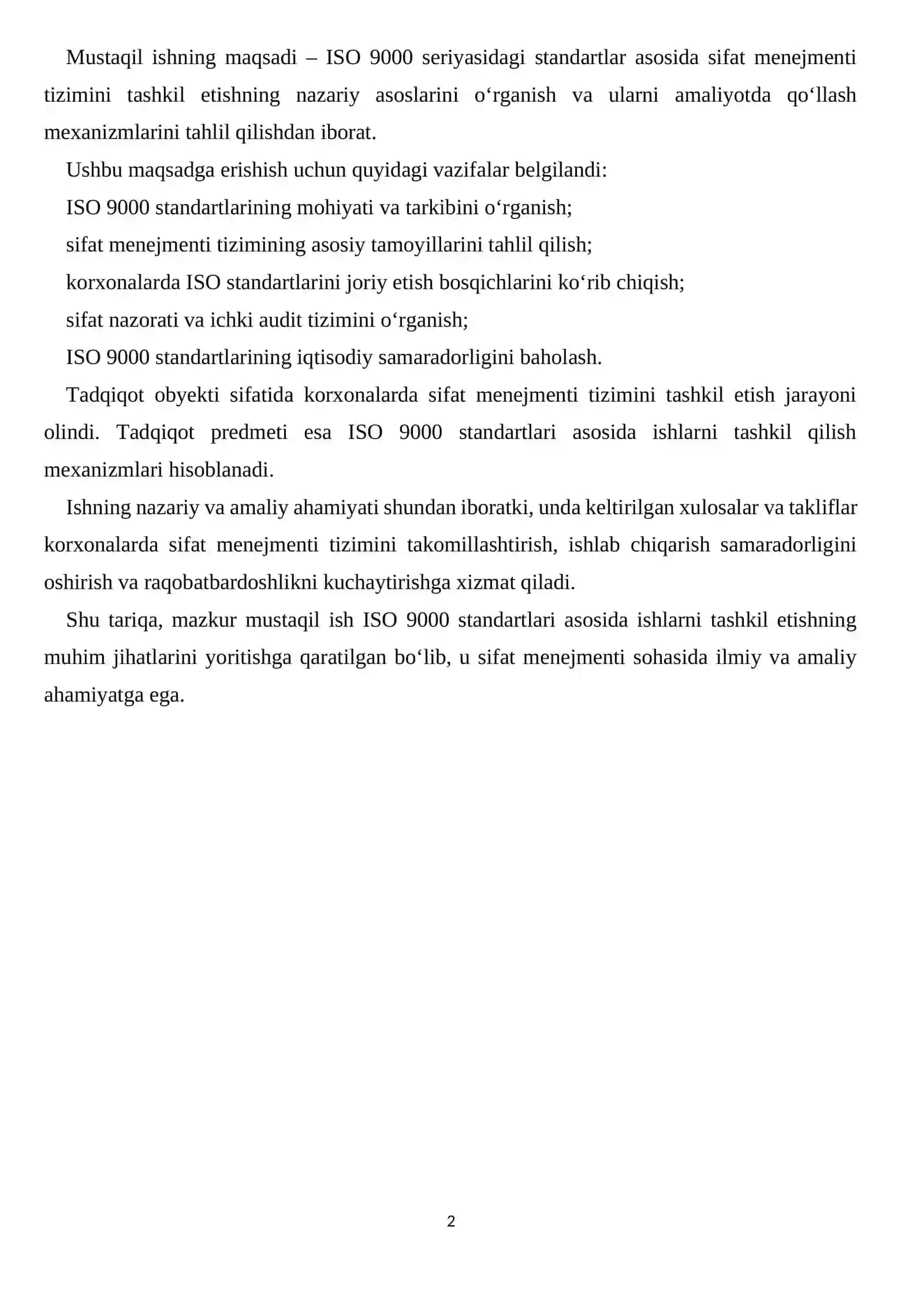 Xalqaro ISO 9000 seriyasidagi standartlar bo‘yicha ishlarni tashkil qilish 2
