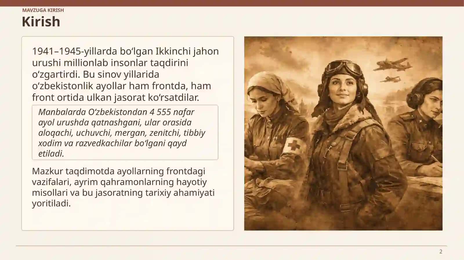 O‘zbek ayollarining frontdagi jasorati 2