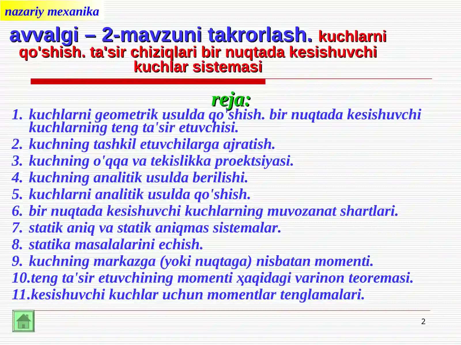 tekislikda giparallel kuchlar va juftlar sistemasi 2