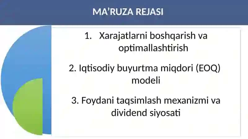 Xarajatlarni boshqarish va foydani taqsimlash mexanizmi 2