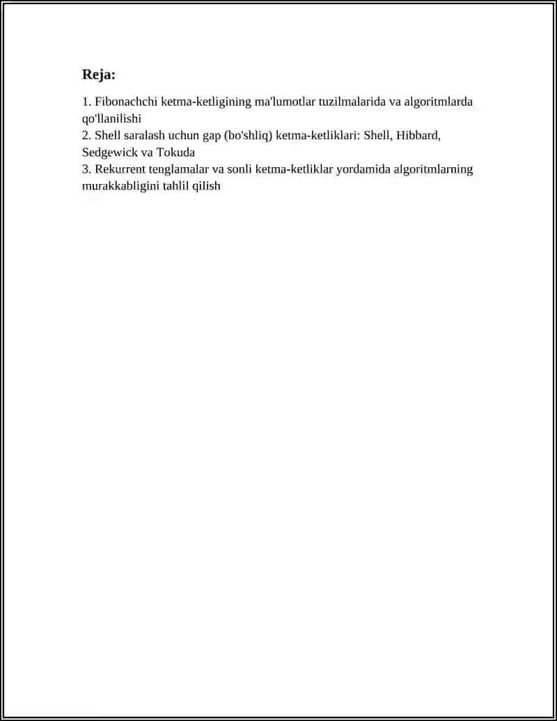 MA'UMOTLAR TUZILMASI VA ALGORITMLARIDA SONLI KETMA-KETLIKLARNING TATBIQI 2