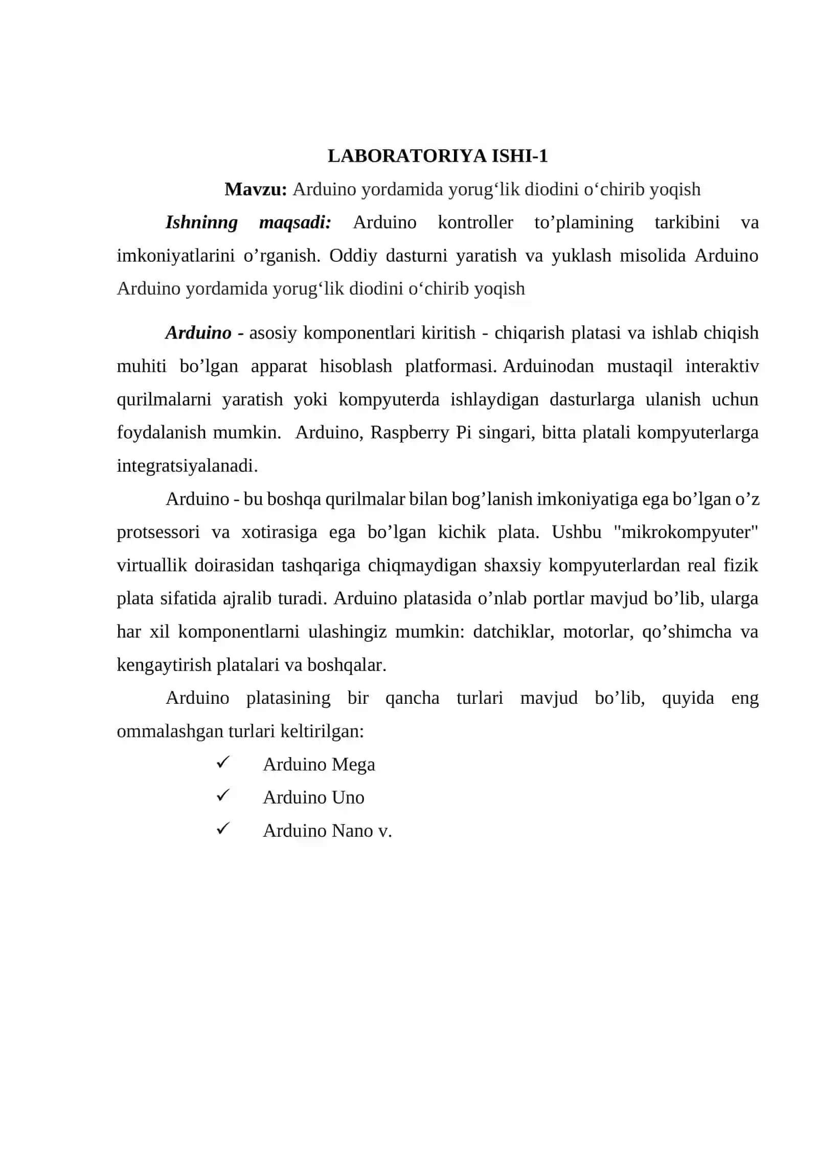 Arduino yordamida yorug‘lik diodini o‘chirib yoqish 2