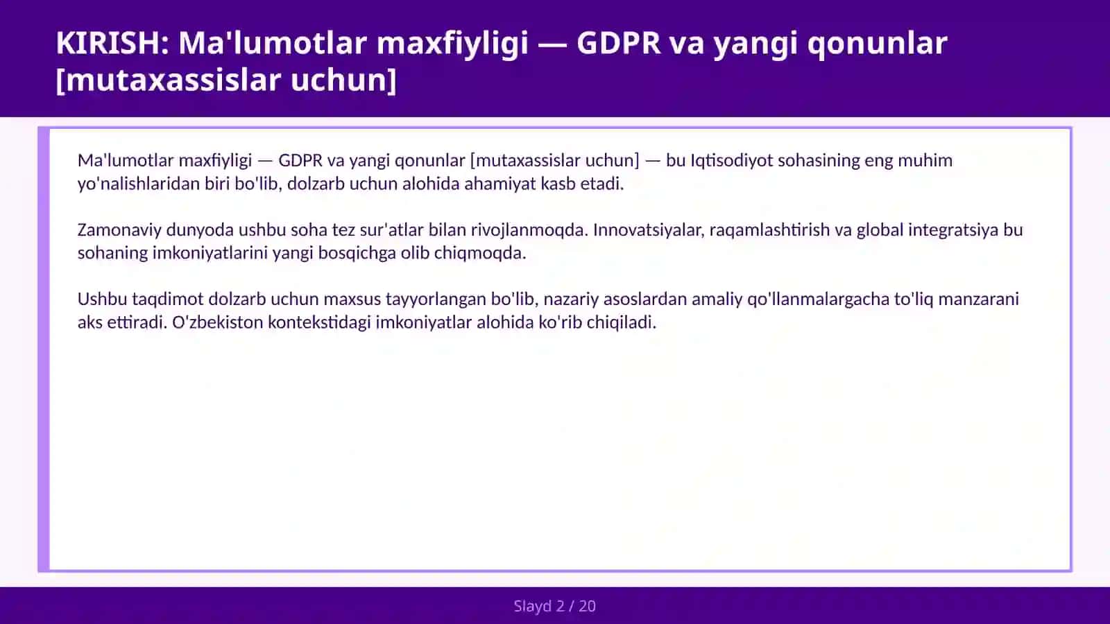 Ma'lumotlar maxfiyligi — GDPR va yangi qonunlar [mutaxassislar uchun] 2