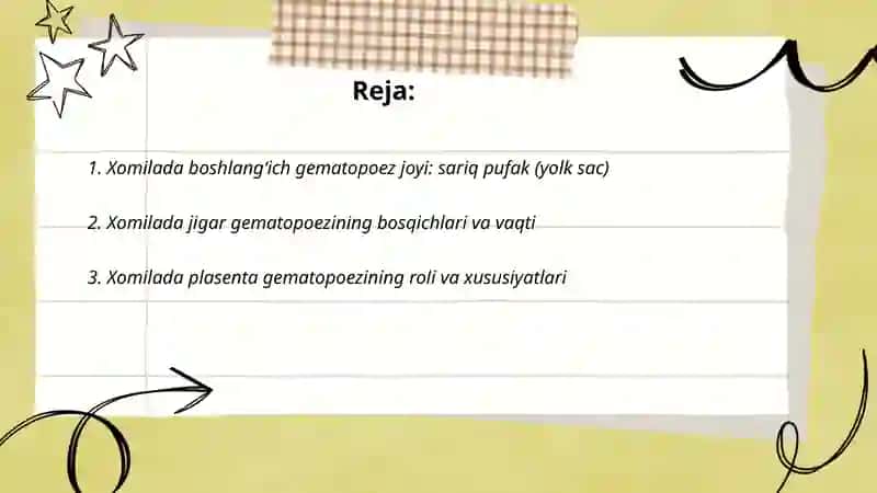 Xomilada gematopoezning xususiyatlari 2