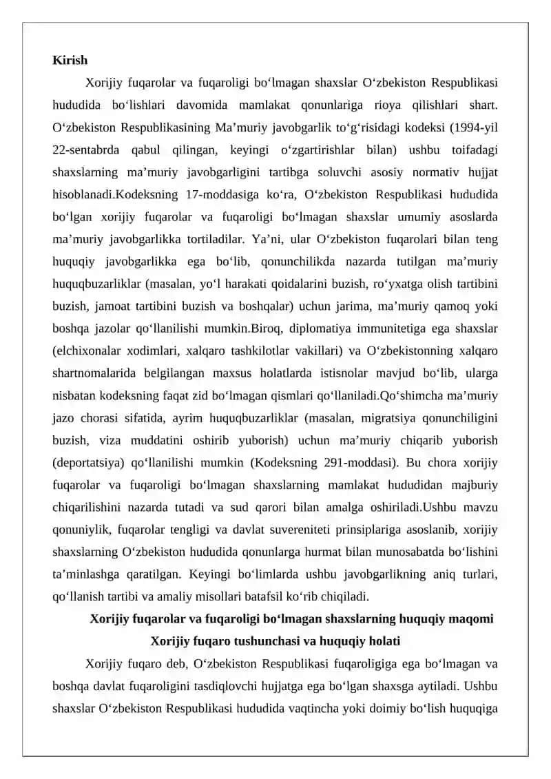 Xorijiy fuqarolar va fuqaroligi bo‘lmagan shaxslarning ma’muriy javobgarligi 2