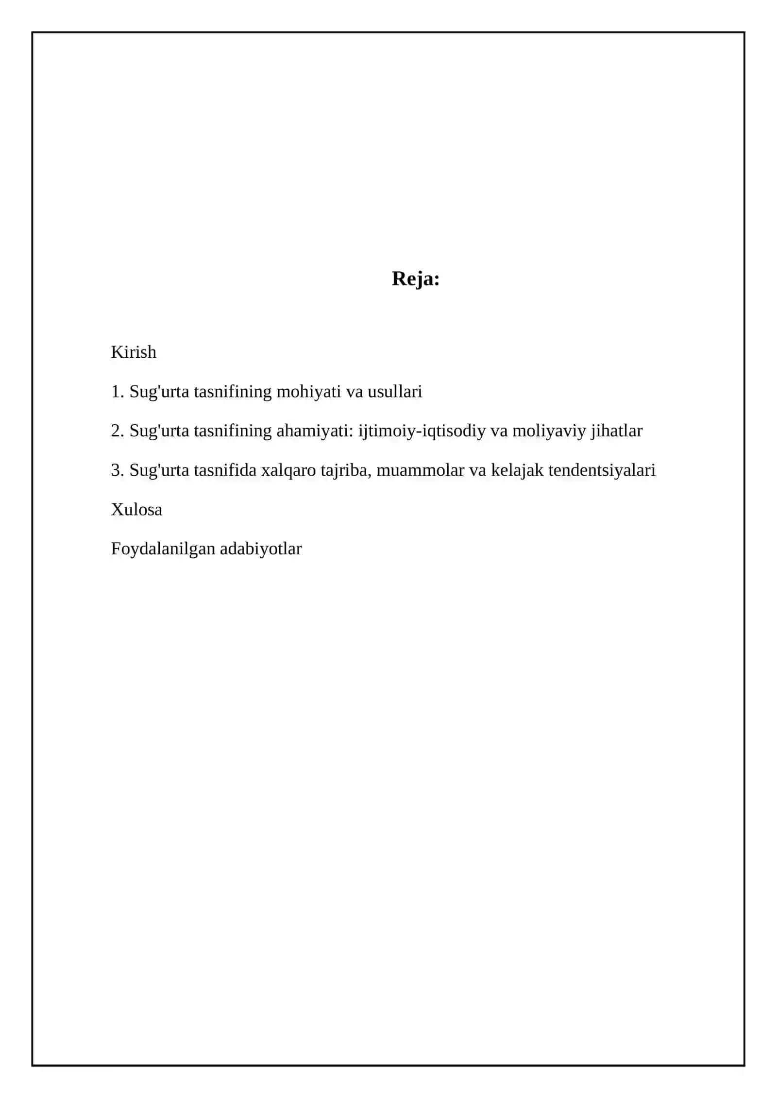 Sug'urta klassifikatsiyasi tushunchasi va uning ahamiyati 2