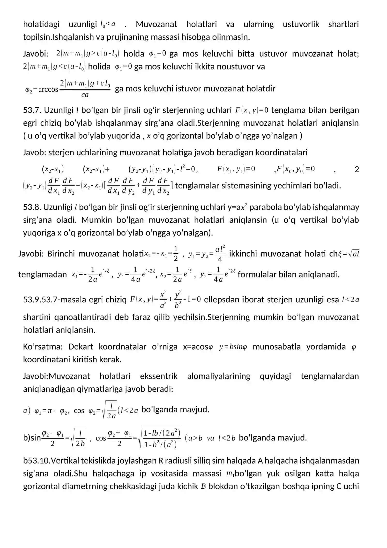 Sistema muvozanat shartlarini aniqlash 2