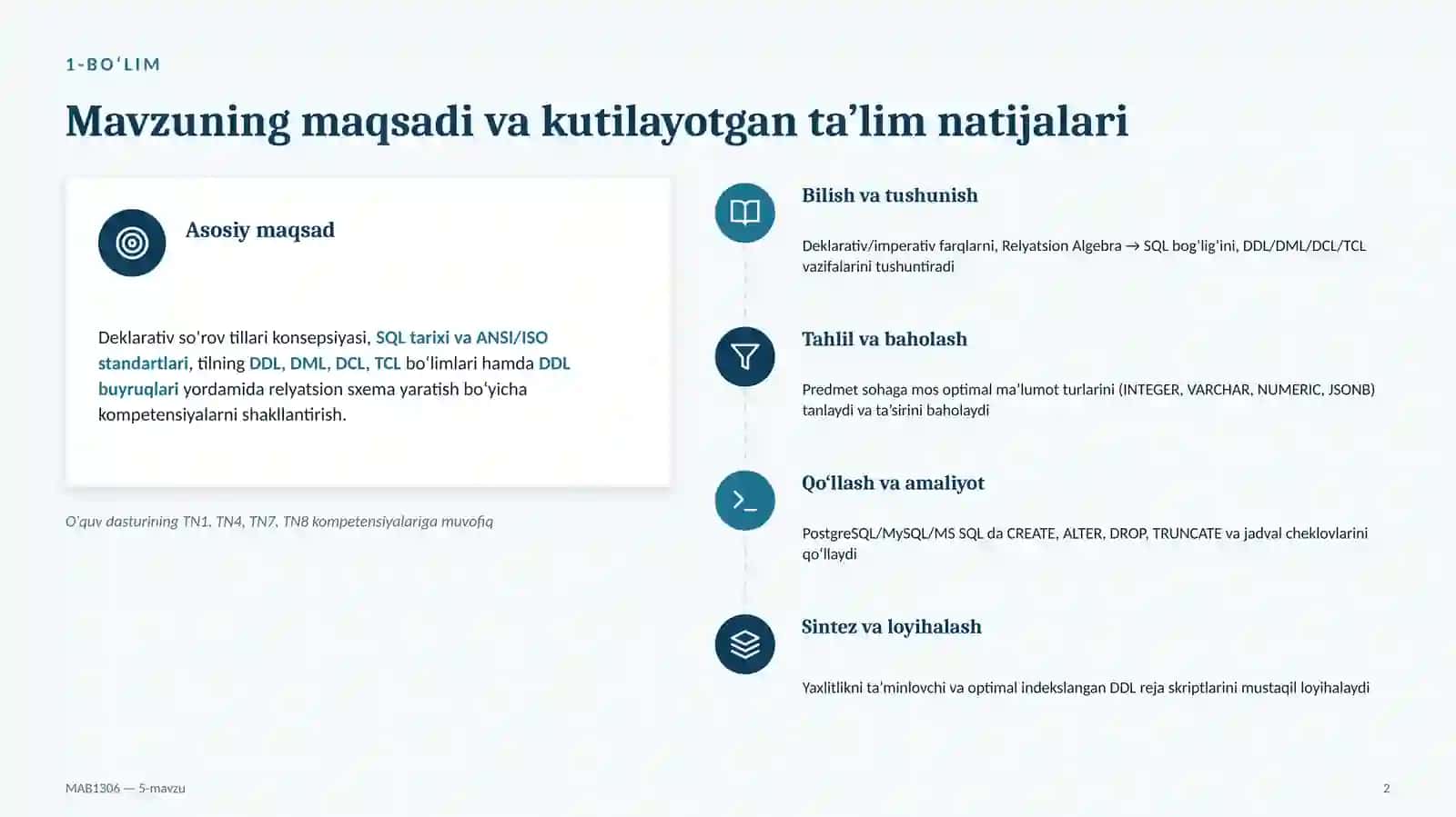 Deklarativ so‘rov tillari va Strukturaviy so‘rovlar tiliga kirish 2