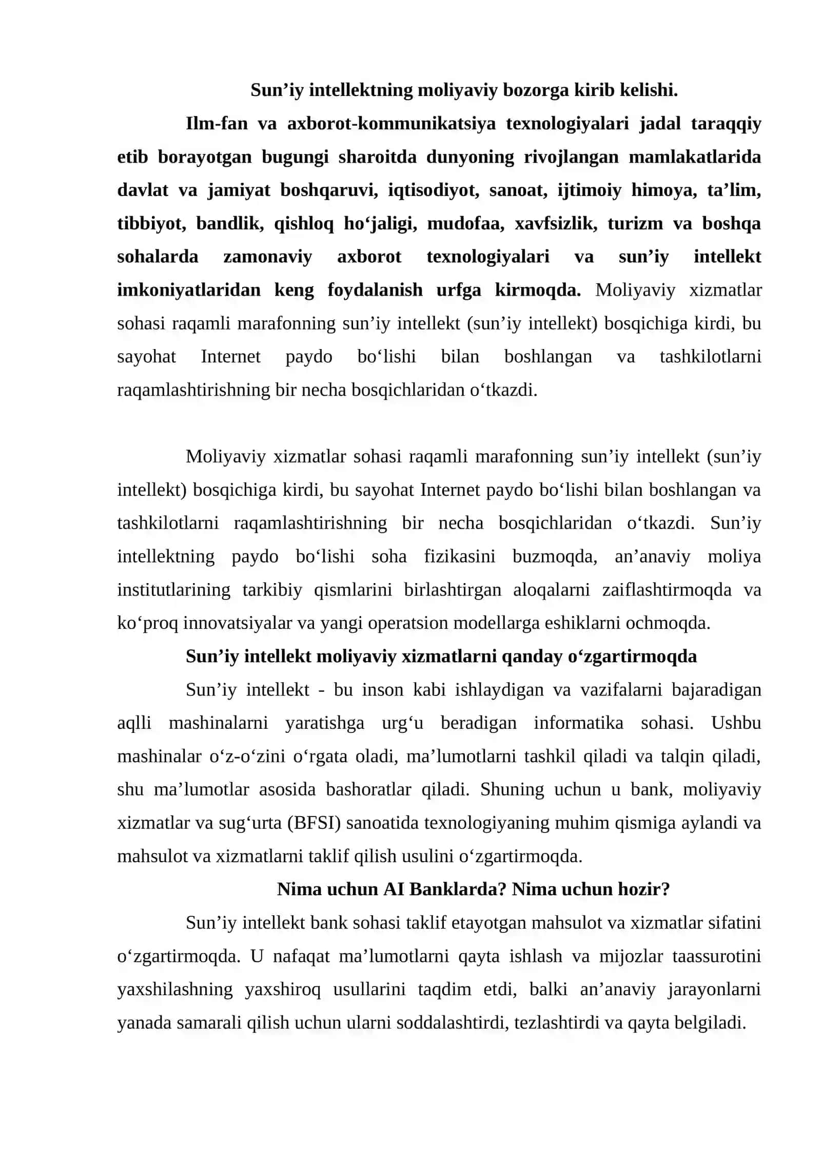 Sun’iy intellektning moliyaviy bozorga kirib kelishi 2