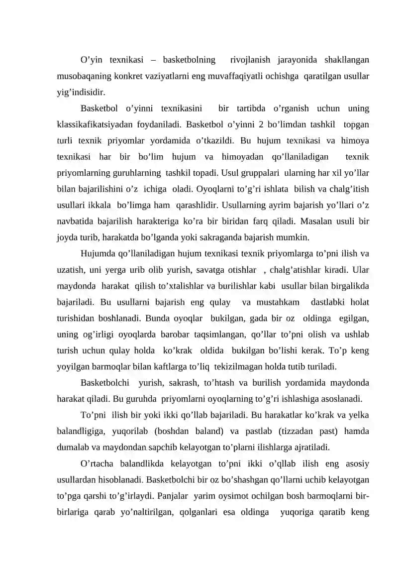 Basketbol o’yinida shug’ullanuvchilarning o’yin texnikasini takomillashtirish va mahoratini oshirish 2