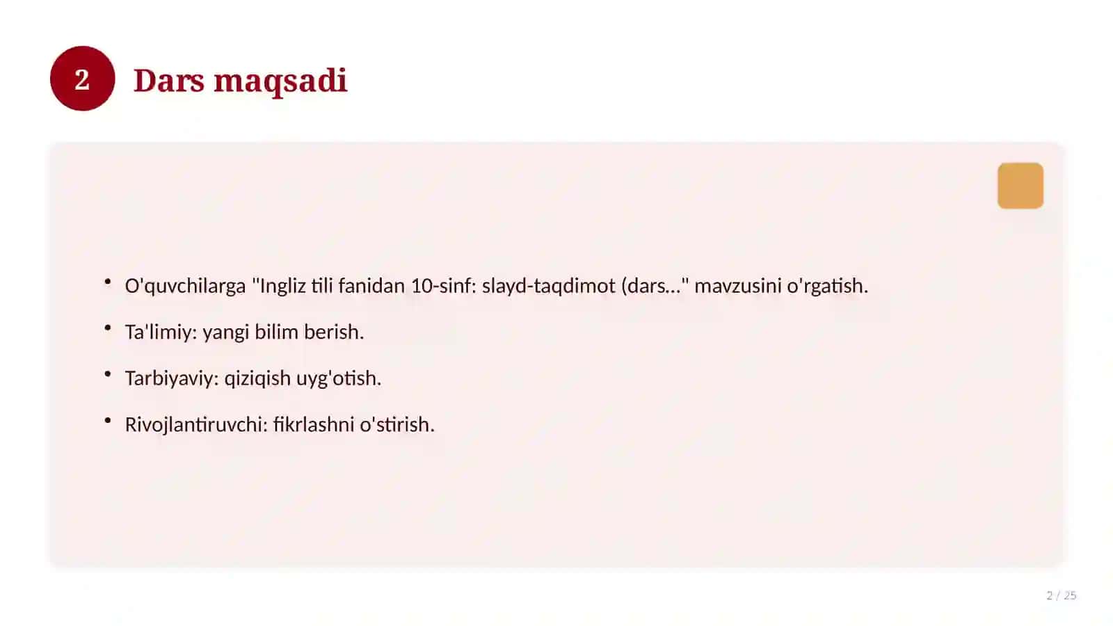Ingliz tili fanidan 10-sinf: slayd-taqdimot (dars uchun) 2