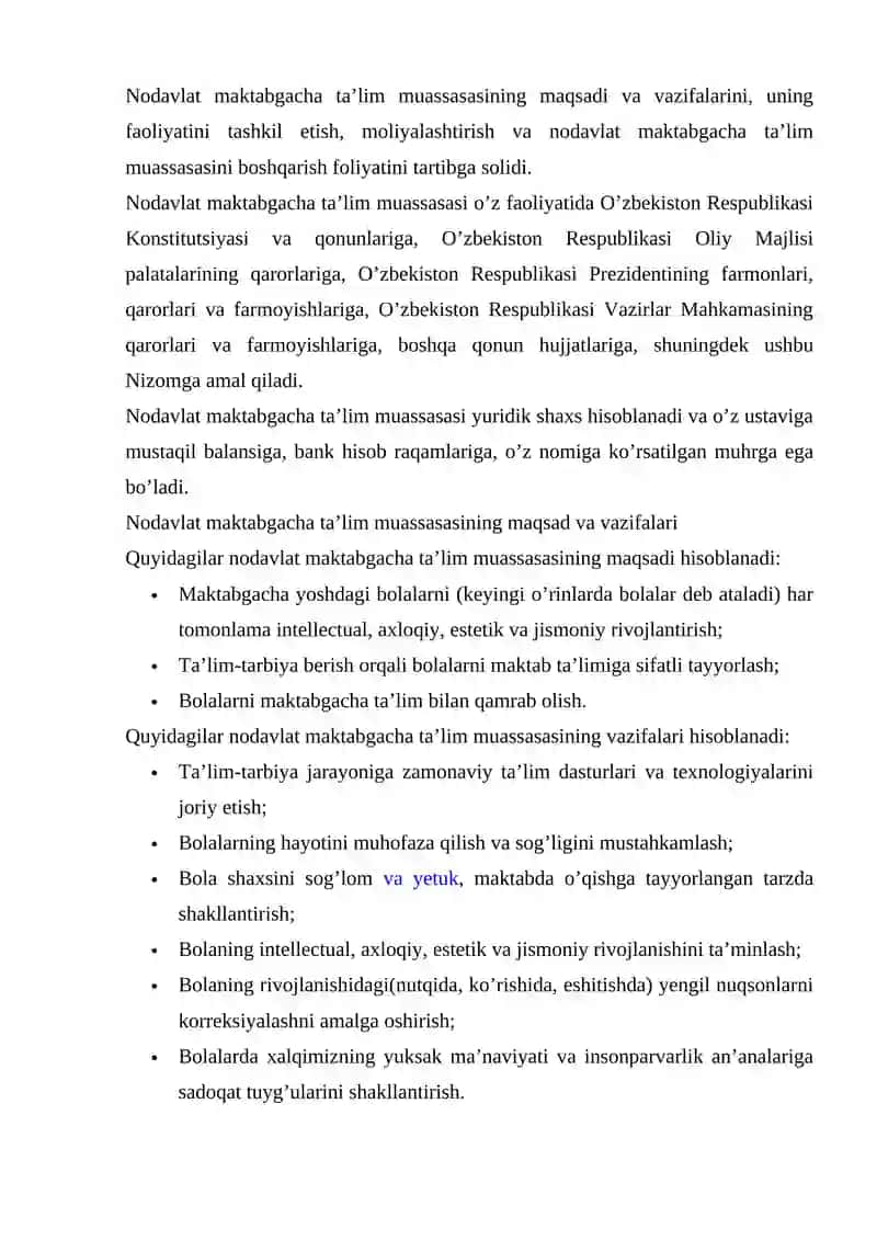 Nodavlat maktabgacha ta'lim muassasalarini tashkil etish 2