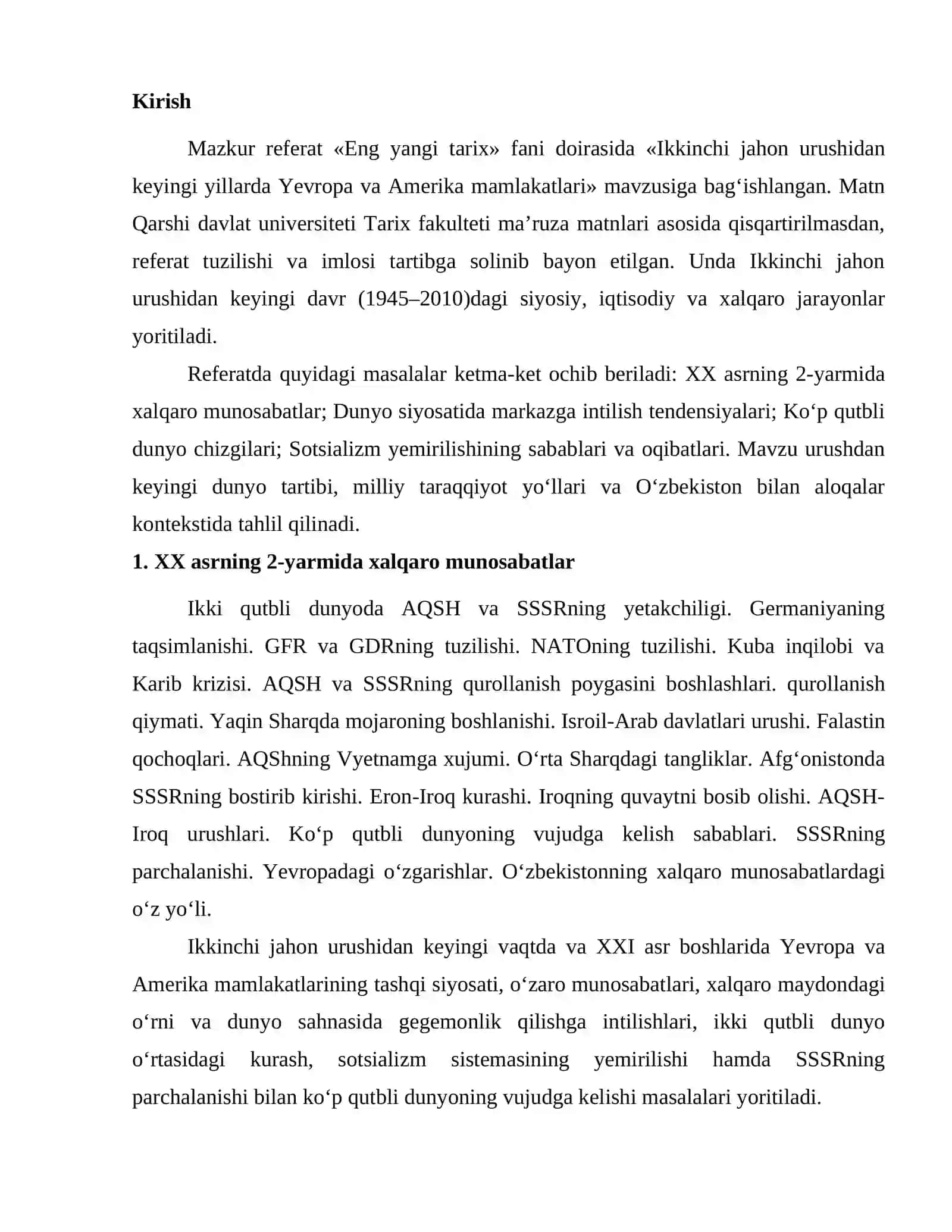 Ikkinchi jahon urushidan keyingi yillarda Yevropa va Amerika mamlakatlari 2
