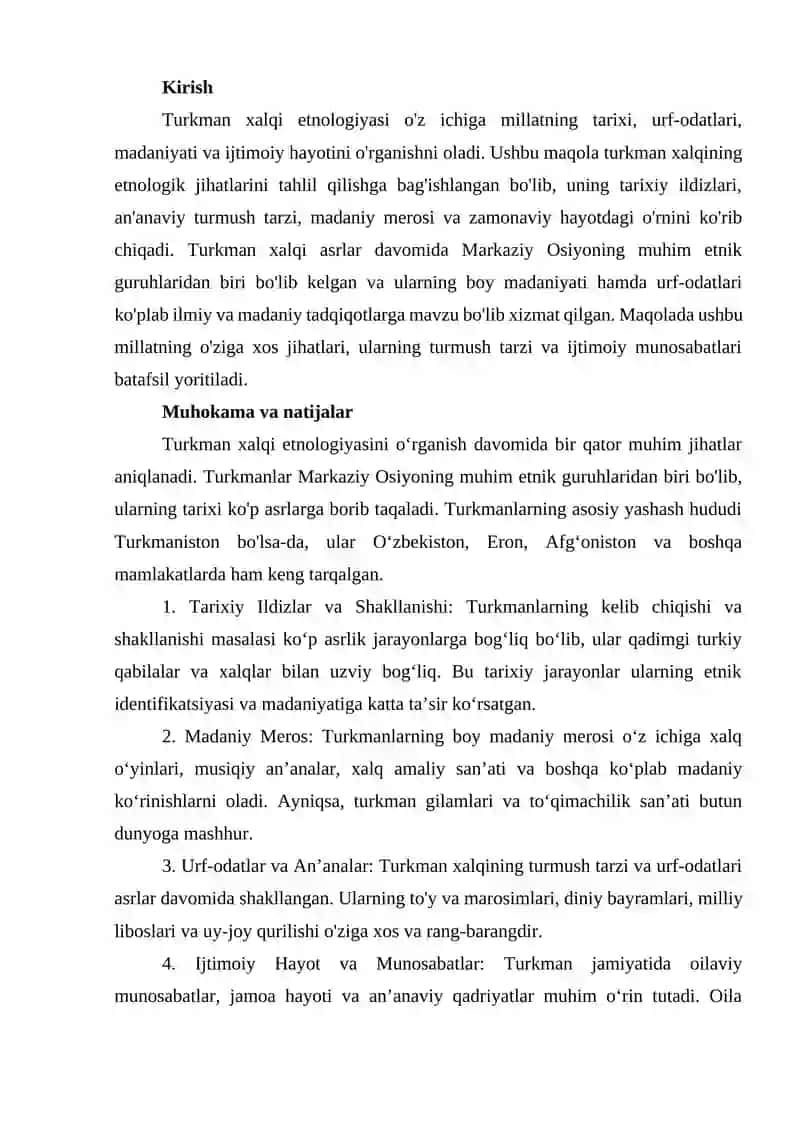TURKMAN XALQI ETNALOGIYASI. 2