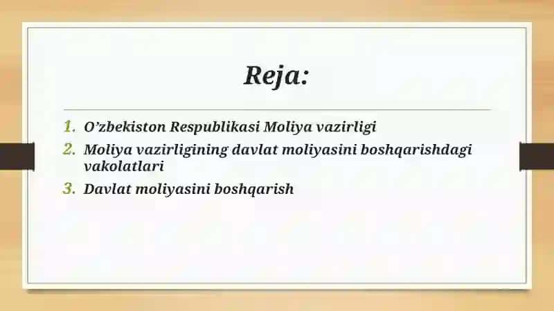 O’zbekiston Respublikasi Moliya vazirligi, uning davlat moliyasini boshqarishdagi vakolatlari 2