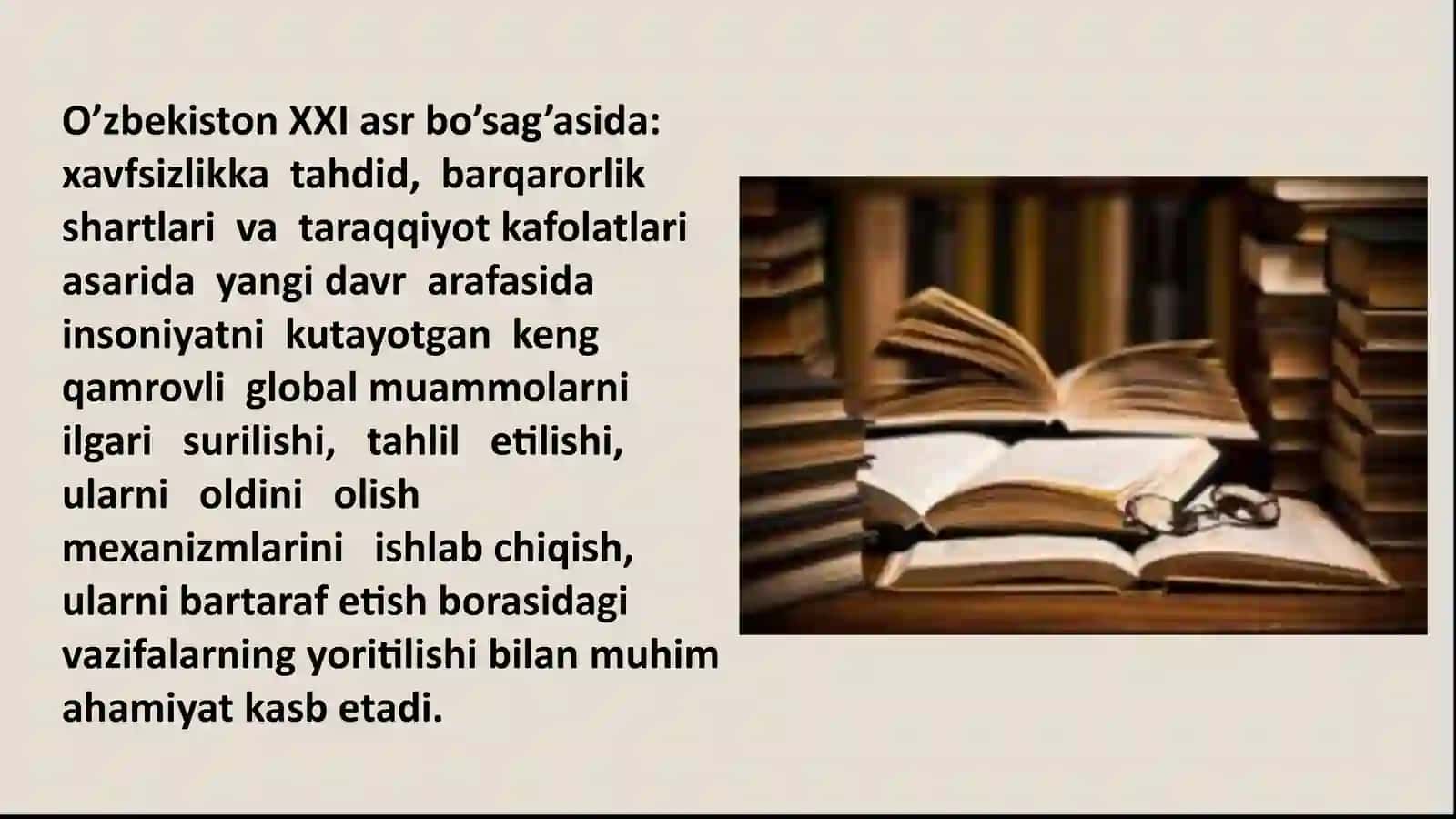 O'zbekiston XXI asr bo'sag'asida xavfsizlikka tahdid, barqarorlik shartlari va taraqqiyot kafolatlari 2