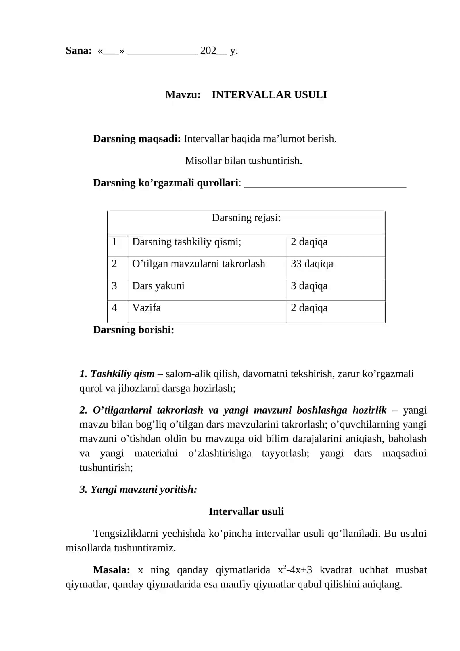 Matematika fanida INTERVALLAR USULI 2