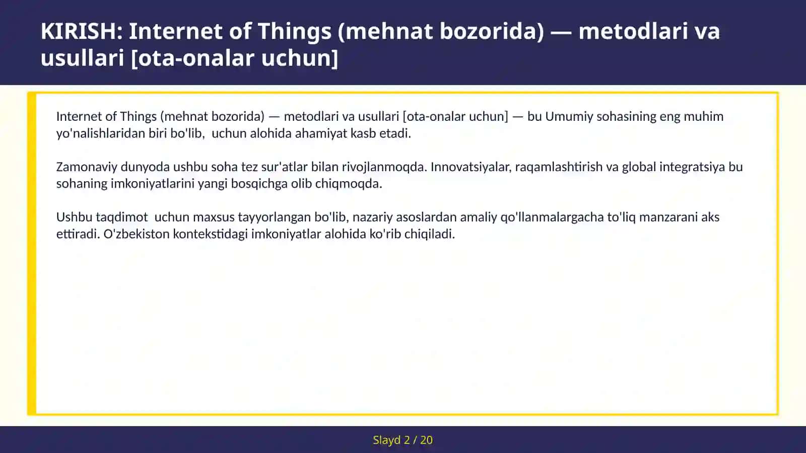 INTERNET OF THINGS (MEHNAT BOZORIDA) — METODLARI VA USULLARI [OTA-ONALAR UCHUN] 2