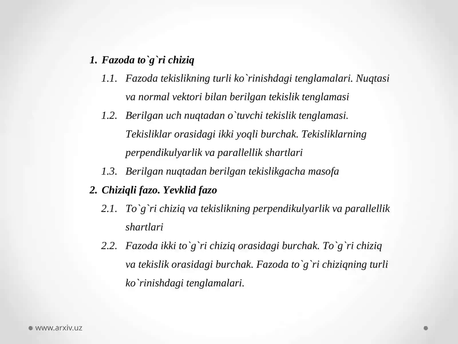 Fazoda analitik geometriya elementlari 2